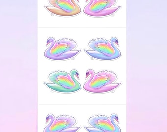 Pastel Glittery Prism Vinyl Rainbow Swans Stickers Strip