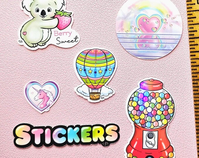 Lot of 6 Cute Assorted Die Cut Mini Stickers
