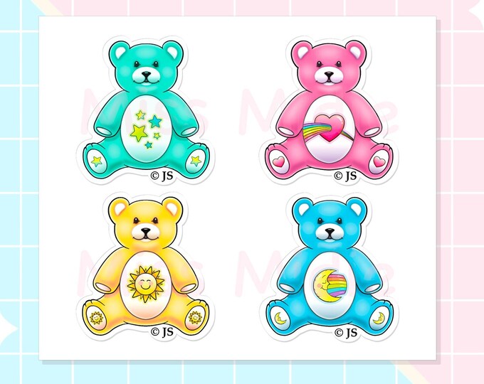 Cute Colorful Teddy Bear Prism Vinyl Stickers | Care Bears Inspired