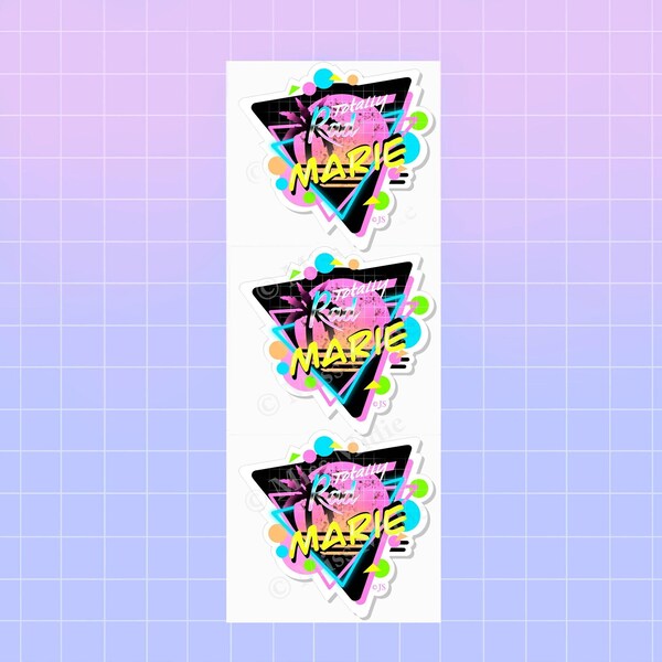 Small Retro 80's Style Custom Name Stickers | Totally Rad Prism Sticker Strip by Miss Midie | Waterproof
