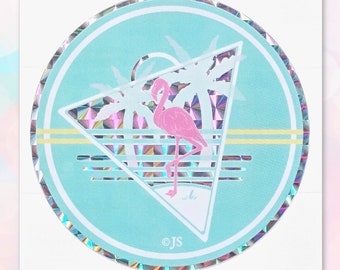Retro Style Prism Tropical Island Flamingo Sticker | Waterproof