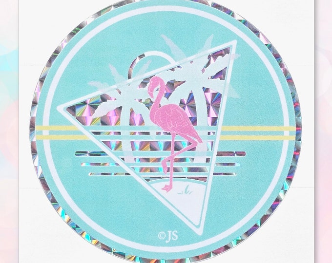 1980's Style Prism Tropical Island Flamingo Sticker | Waterproof