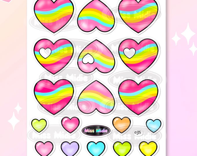 Small 3” x 4” Prism Colorful Hearts Sticker Sheet