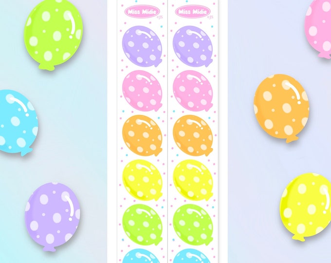 Pastel Balloon Stickers Holographic Rainbow Pearl Finish Sticker Strip