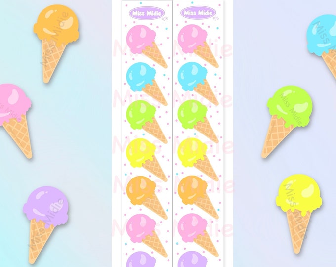 Toots Inspired Ice Cream Cones Holographic Rainbow Pearl Finish Sticker Strip