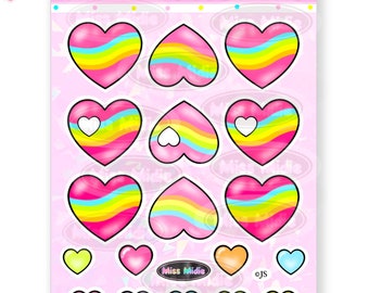 Large Cute Hearts Sticker Sheet | Prism or Holographic