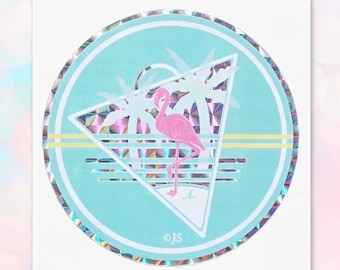 Retro Style Prism Tropical Island Flamingo Sticker | Waterproof