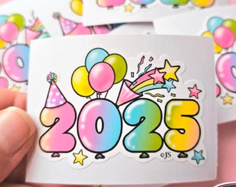 Cute 2025 New Year's Celebration Sticker, Matte & Prism Option