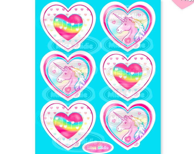 Retro Prism Unicorn & Heart Sticker Sheet | Vintage 80's Design