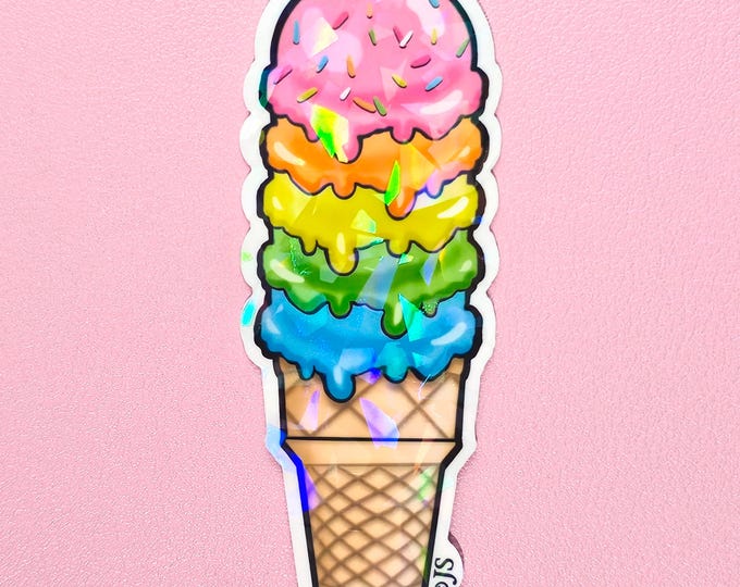 Prism Die Cut Rainbow Ice Cream Cone Sticker