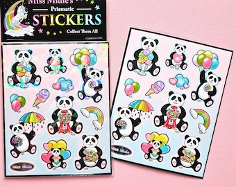 Vinyl Sparkly Glitter or Prism Pandas Sticker Sheet