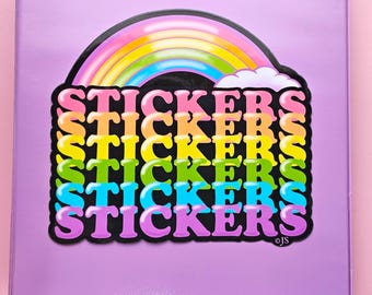 Jumbo Album Cover Glossy Vinyl Rainbow STICKERS Die Cut Sticker - Black