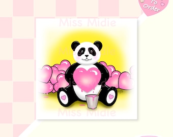 Cute Holographic Panda Painting Hearts Sticker by Miss Midie | 80's Inspired | Rainbow Hologram Sticker
