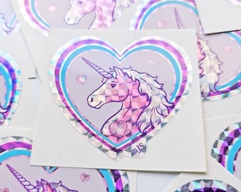 Foil Prism 1980s Reboot Unicorn Heart Sticker by Miss Midie | Waterproof & Durable