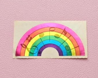 Vintage 80's Sandylion Mylar Foil Rainbow Musical Notes Sticker Mod