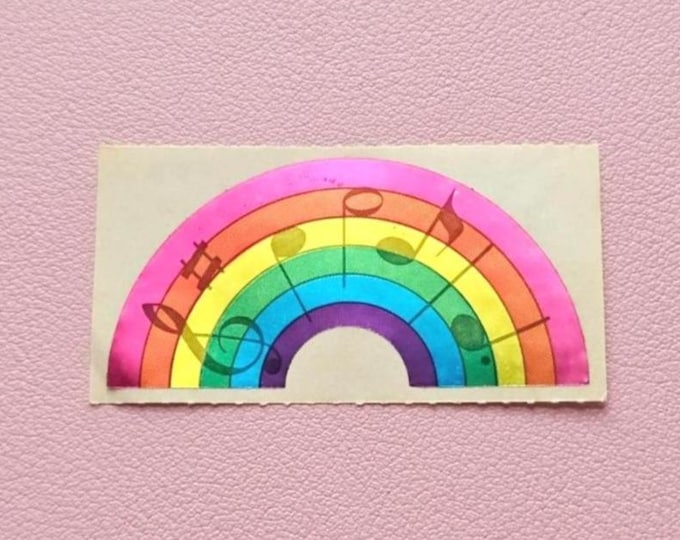 Vintage 80's Sandylion Mylar Foil Rainbow Musical Notes Sticker Mod
