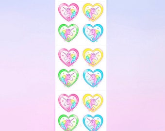 Cute Pastel Glittery Prism Unicorn Heart Stickers | Packaged Colorful Sticker Strip by Miss Midie