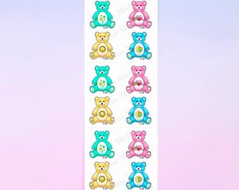 Cute Pastel Glittery Prism Colorful Teddy Bears Stickers | Packaged Sticker Strip by Miss Midie