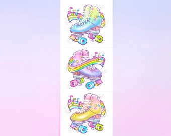 Colorful Pastel Glittery Prism Roller Skates Stickers | Packaged Cute Sticker Strips by Miss Midie