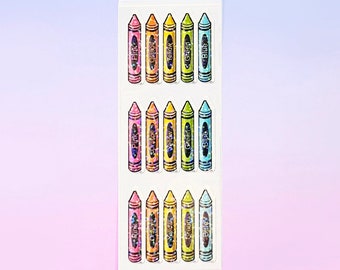 Pastel Glittery Prism Rainbow Crayons Stickers | Packaged Colorful Sticker Strip by Miss Midie