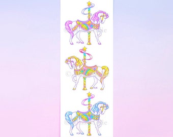 Cute Pastel Glittery Prism Carousel Horses Stickers | Packaged Colorful Sticker Strip by Miss Midie