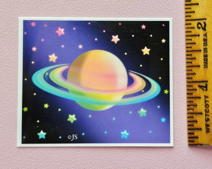 Glossy Colorful Outer Space Saturn Die Cut Sticker