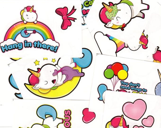 12 Cute Glossy Unicorn Vending Stickers - New, Not Vintage