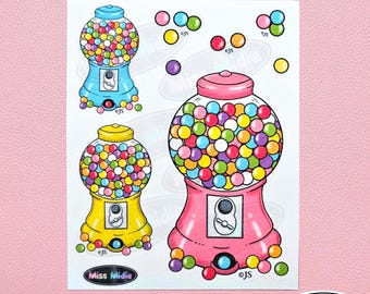 Glittery Pastel Gumball Machines Sticker Sheet