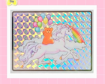 Rainbow Unicorn Teddy Bear & Balloons Prism Sticker by Miss Midie | Die Cut or Vending Style | Waterproof