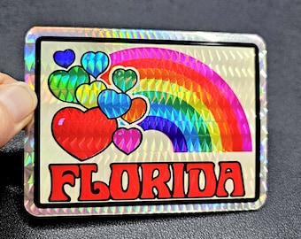 Vintage 80's Prism Florida Rainbow Hearts Vending Sticker