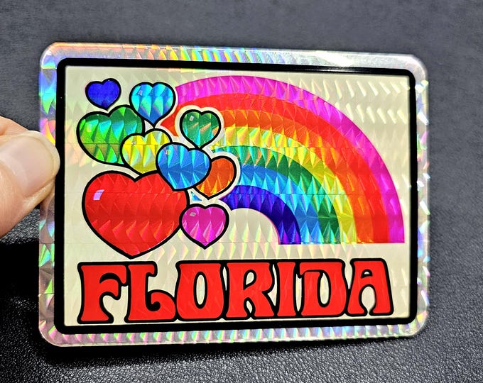 Vintage 80's Prism Florida Rainbow Hearts Vending Sticker