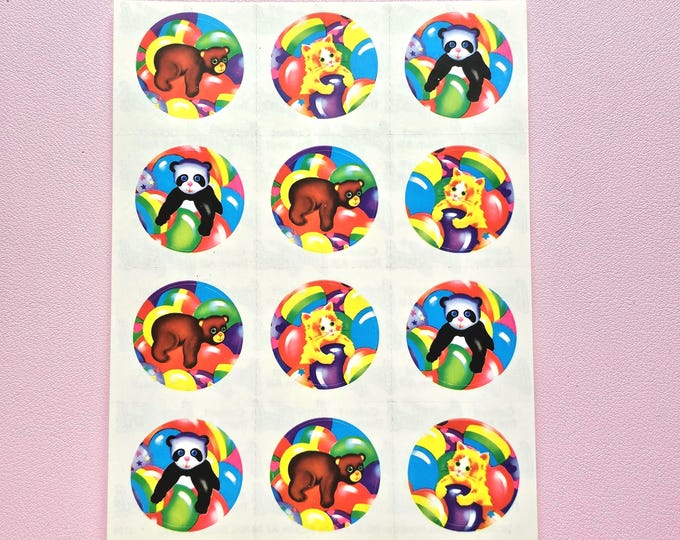 Vintage 80's Lisa Frank Cats Bears n Balloons Sticker Sheet S106