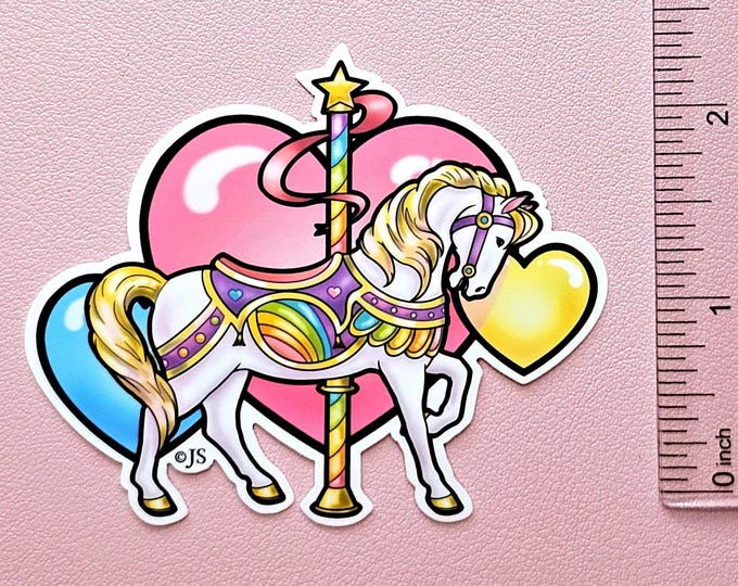 Carousel Horse & Hearts Die Cut Sticker