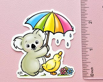Adorable Koala Bear & Duckling Die Cut Sticker