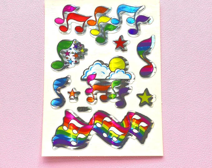Rare Vintage 80's Decal Specialties BJ Prism Musical Notes Vending Sticker Sheet