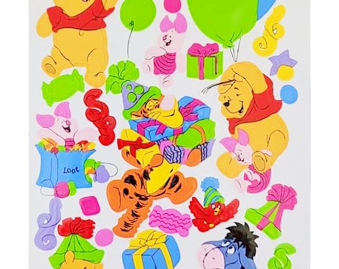 Vintage Sandylion Kromekote Winnie The Pooh Birthday Maxi Sticker Sheet