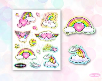 1980's Prism Rainbow Hearts Sticker Sheet by Miss Midie | Vintage Retro Design