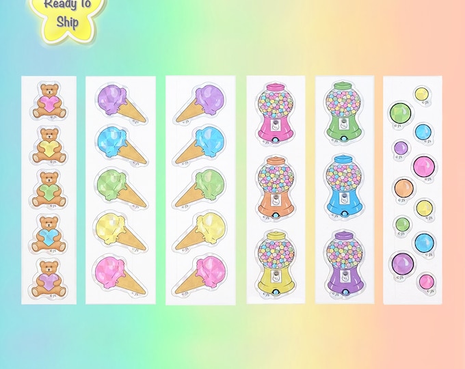 Pastel Teddy Bears Gumball Machines or Ice Cream Cones Prism Sticker Strip | You Choose | Waterproof