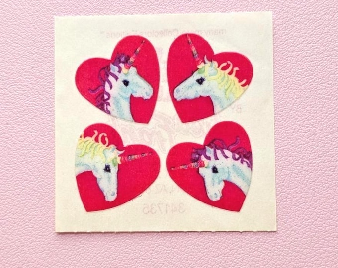 Vintage 80's Lisa Frank Unicorn Hearts Sticker
