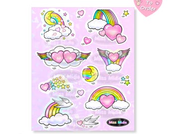 Small Colorful Prism Rainbows & Hearts Sticker Sheet