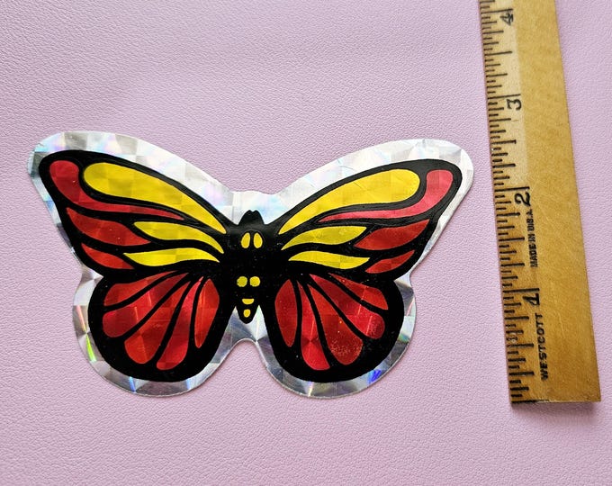 Vintage 80's Die Cut Prism Butterfly Vending Sticker