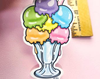 Colorful Glitter Ice Cream Sundae Die Cut Sticker