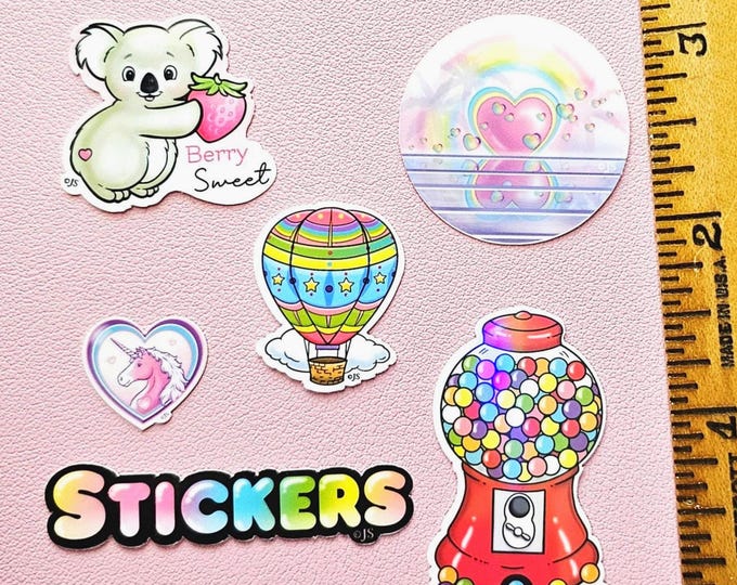 Lot of 6 Cute Assorted Die Cut Mini Stickers