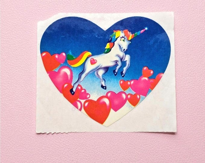 Vintage 80's Lisa Frank Unicorn Hearts Sticker