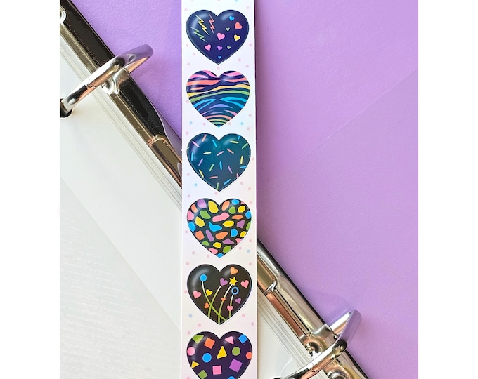 Black Pattern Hearts Holographic Pearl Sticker Strip