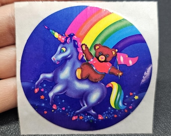 Vintage 80's Lisa Frank Unicorn Bear Rainbow Sticker Mod