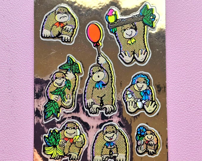 NEON Vintage 80's Mylar Foil Decal Specialties BJ Gorillas Vending Sticker Sheet