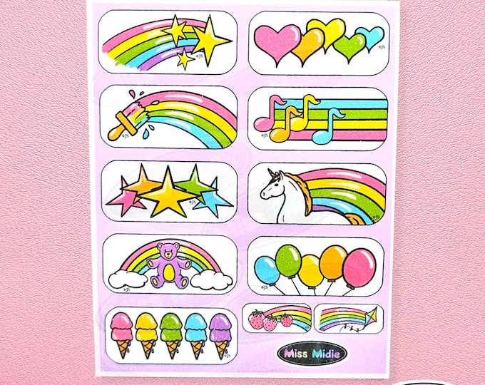 Glittery Retro Style Doodle Art Sticker Sheet