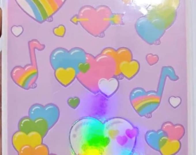 Small 3x4 Adorable Pastel Retro Holographic Hearts Sticker Sheet