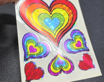 Vintage 80's Prism Decal Specialties BJ Rainbow Hearts Vending Sticker Sheet